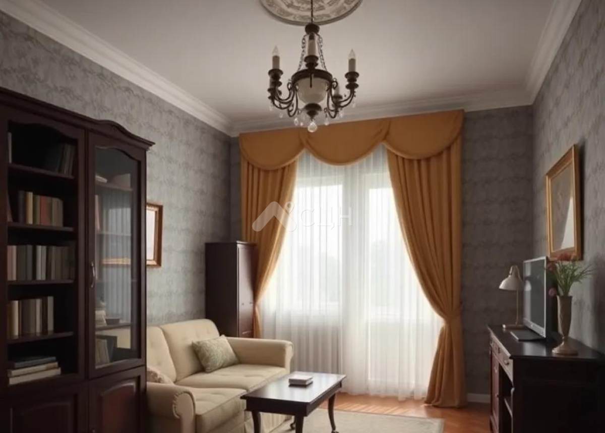На фото продажа квартиры сталинки, вид на гостиную