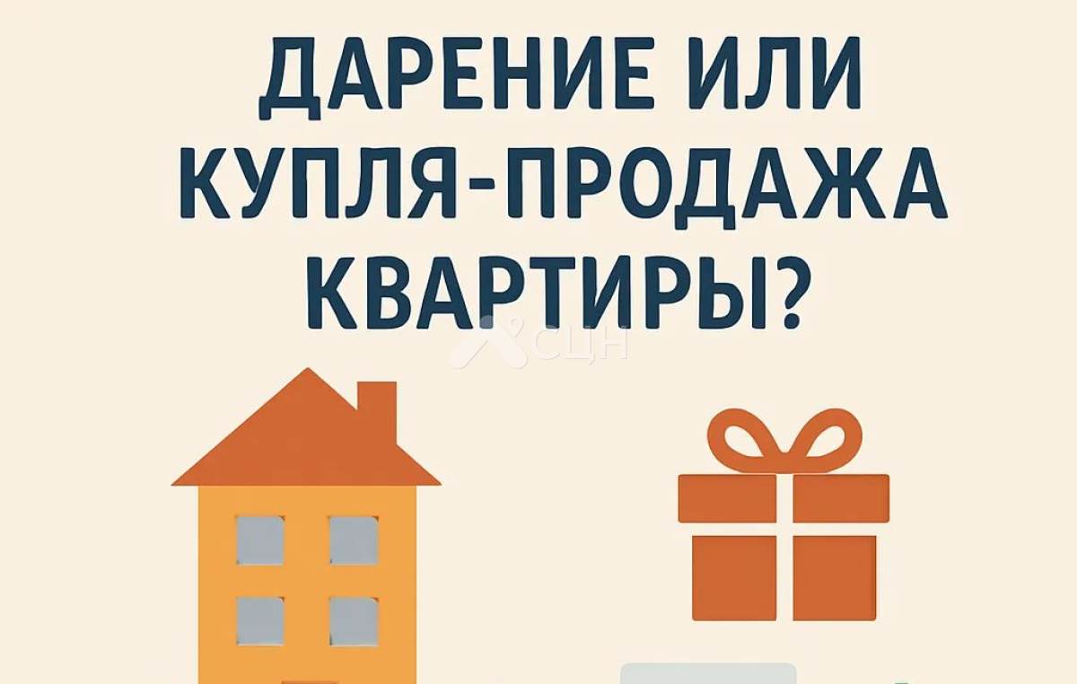 На картинке: дарение или купля-продажа квартиры между родственниками