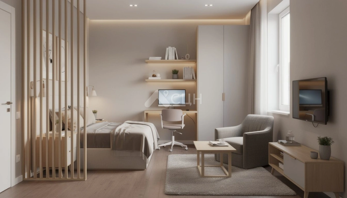 Зонирование однокомнатной студии